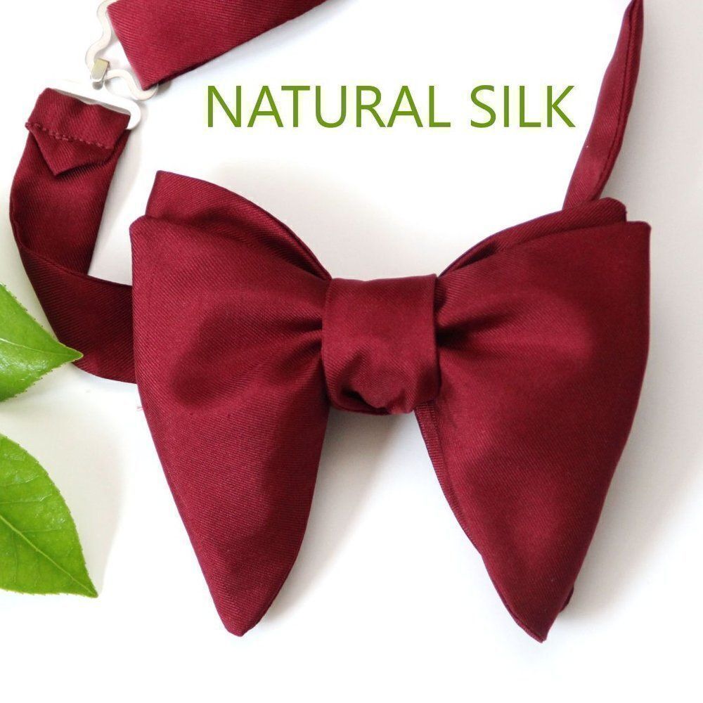 Men's Self tied Bow Tie Maroon Silk Big Butterfly‎